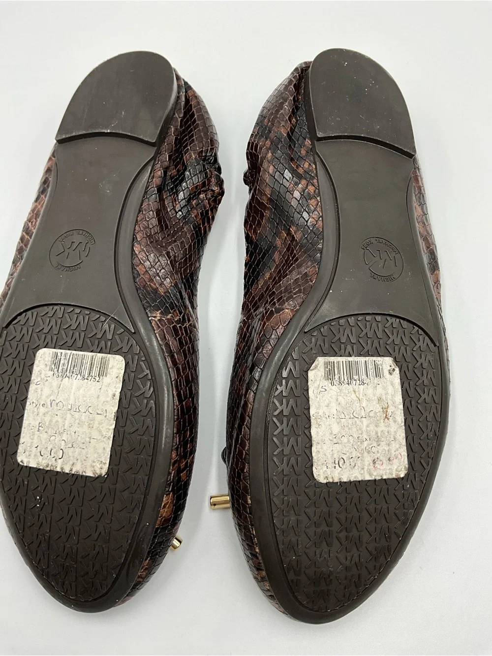 Michael Kors Flats Size 6.5 Brown Snakeskin-Print Ballet Flats with Gold Logo